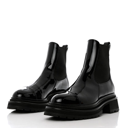 Chanel Patent Calfskin Cap Toe Ankle Boots 36.5 Black 3 of 8