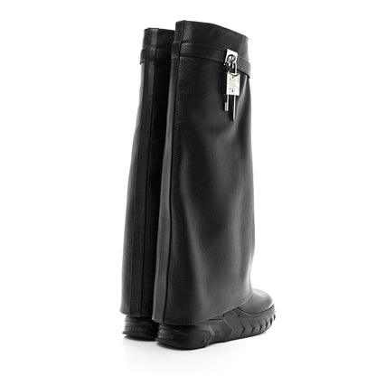 Givenchy Grained Calfskin Shark Lock Biker Knee Boots 38 Black 4 of 8
