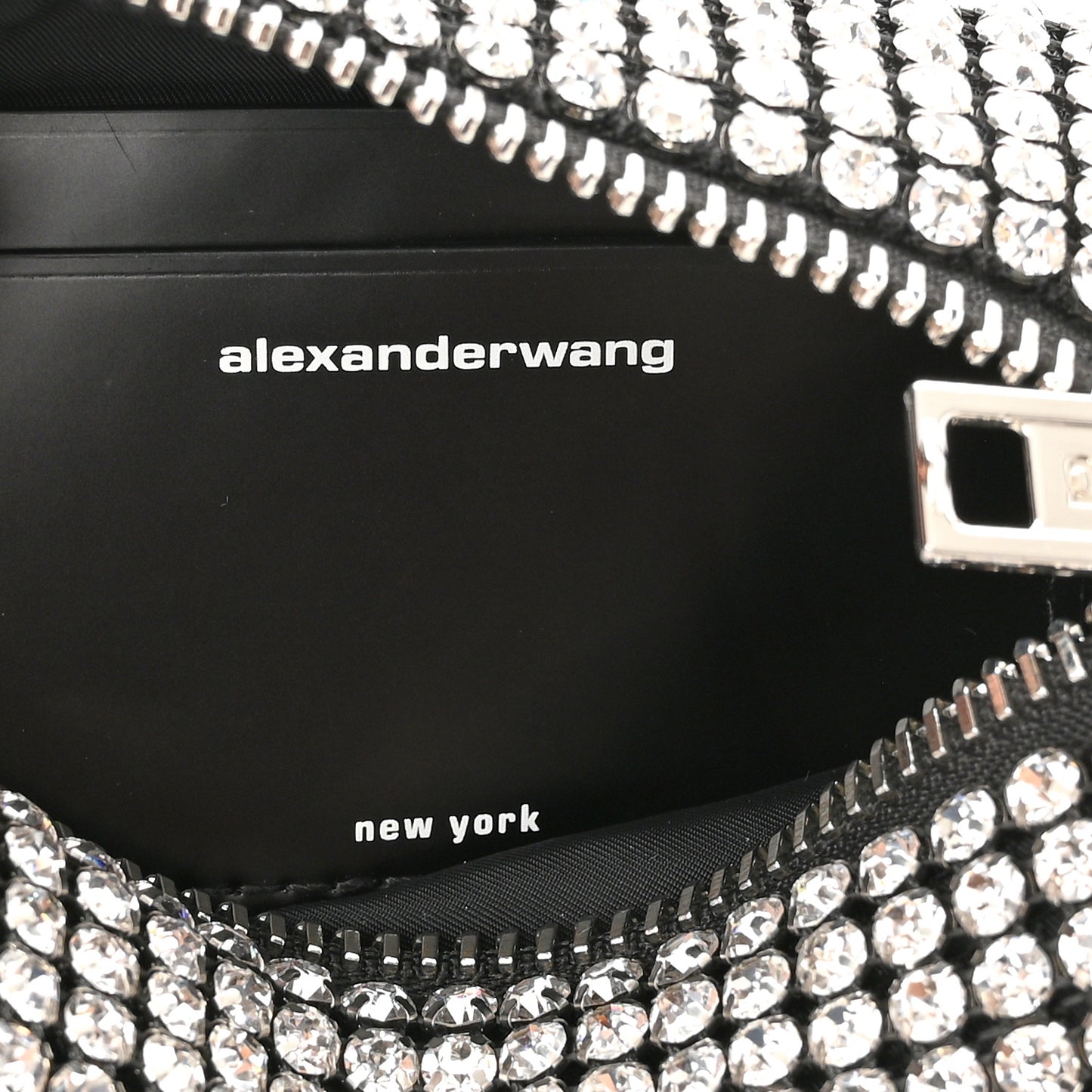 Mesh Crystal Rhinestone Mini Heiress Pouch Black Silver