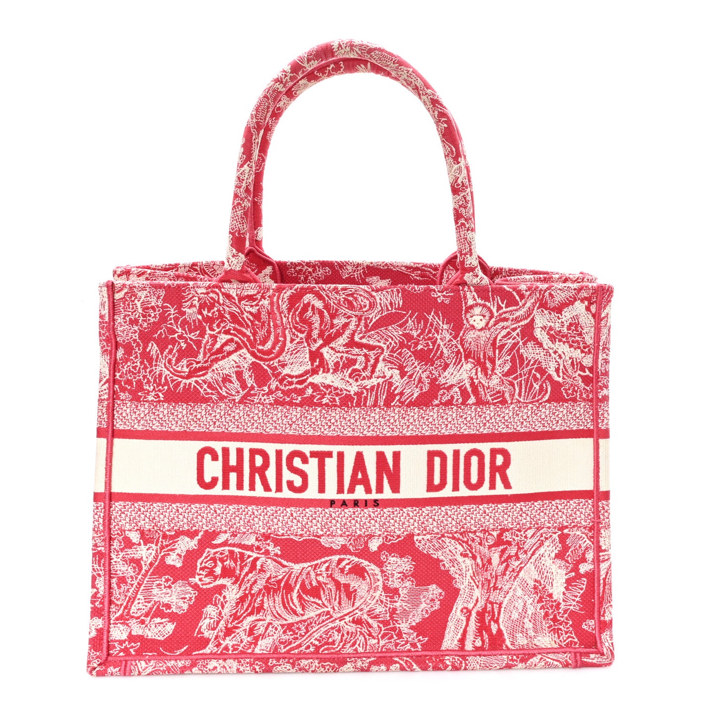Canvas Embroidered Medium Dioriviera Toile De Jouy Book Tote Raspberry