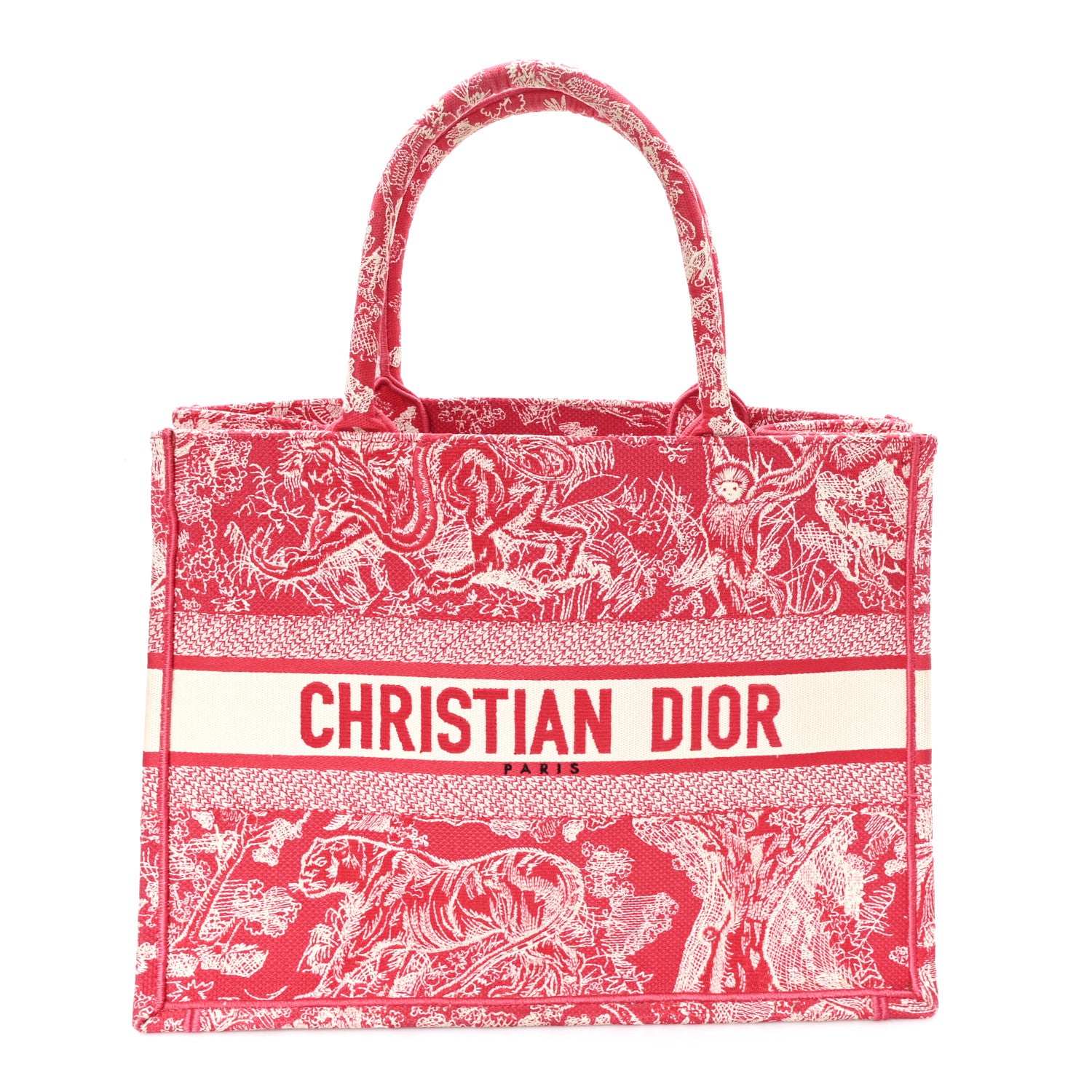 Christian Dior Canvas Embroidered Medium Dioriviera Toile De Jouy Book Tote Raspberry 1 of 10