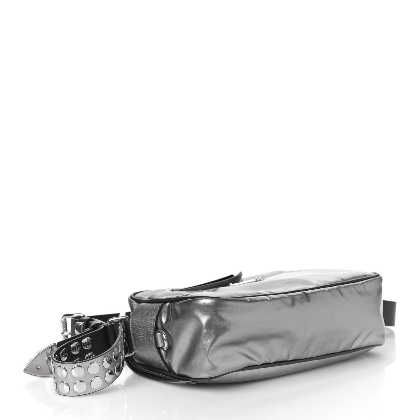 Metallic Tessuto Nylon Metal Studded Shoulder Bag Ferro Black