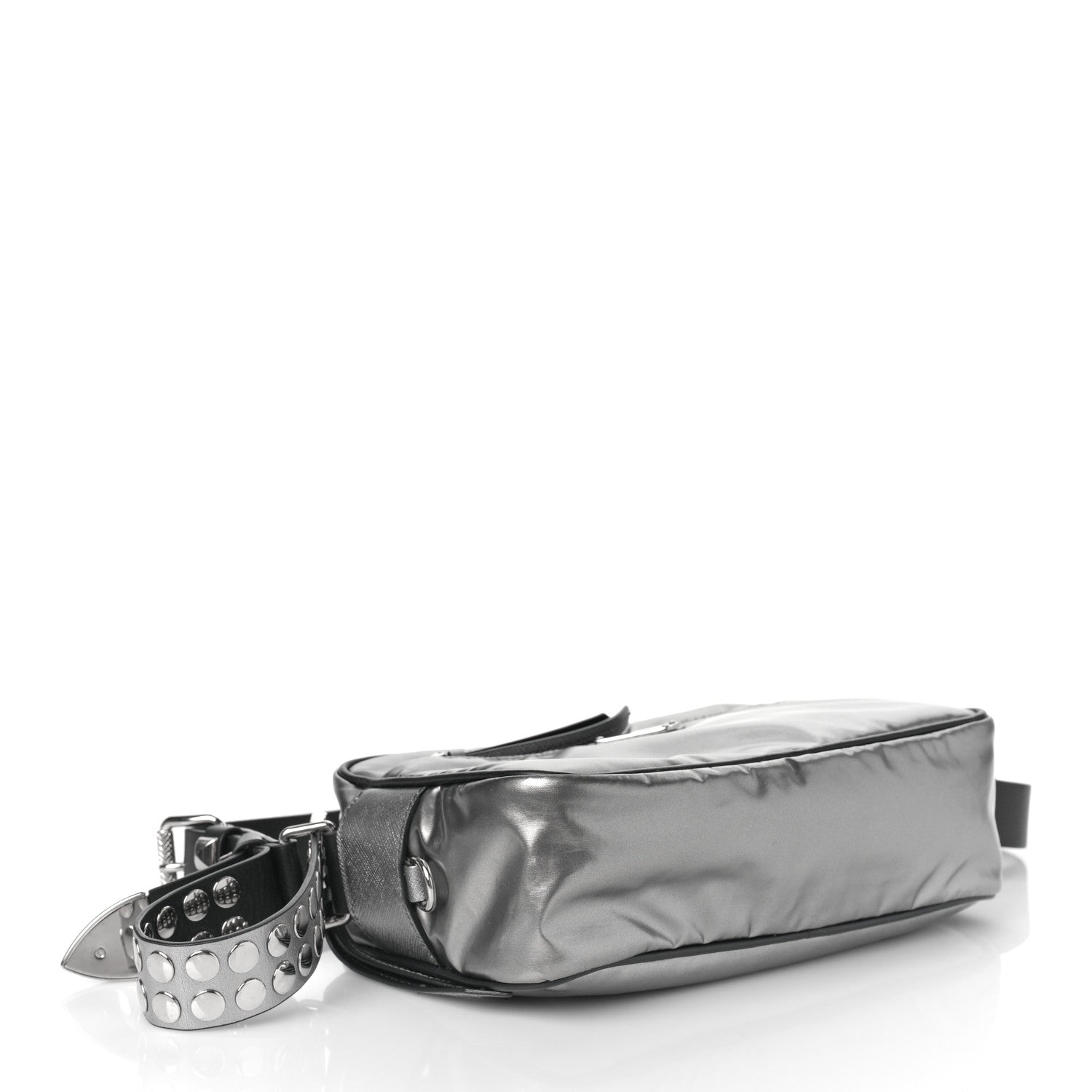 Prada Metallic Tessuto Nylon Metal Studded Shoulder Bag Ferro Black 3 of 7