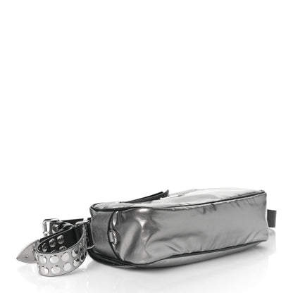 Prada Metallic Tessuto Nylon Metal Studded Shoulder Bag Ferro Black 3 of 7