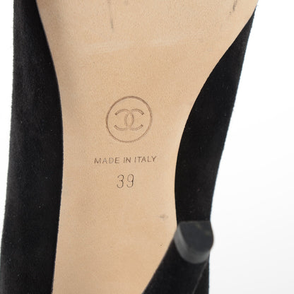 Chanel Suede Grosgrain Cap Toe CC Bow Ankle Boots 39 Black 7 of 9