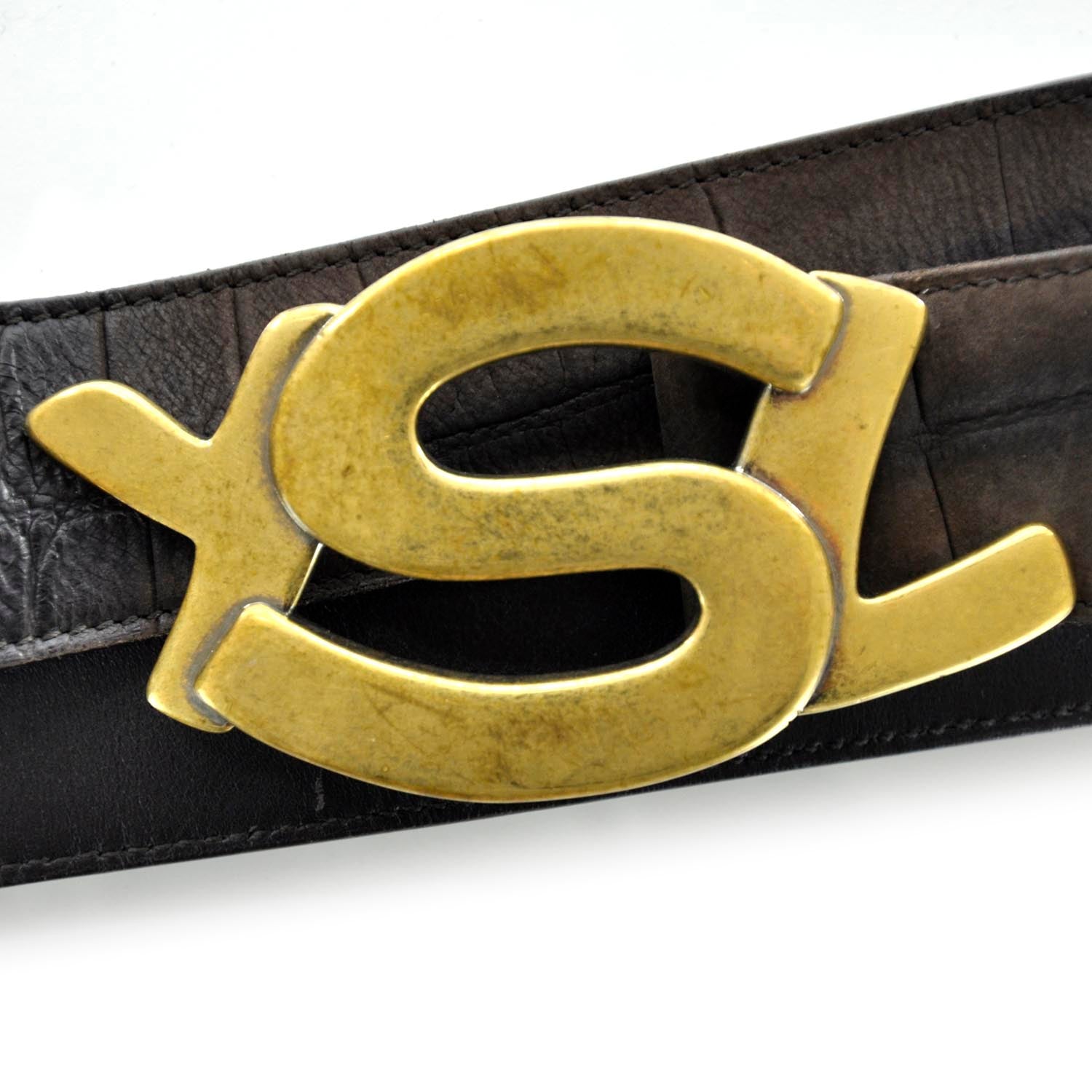 Saint Laurent Mens Crocodile Embossed Nubuck Belt 38 5 of 7