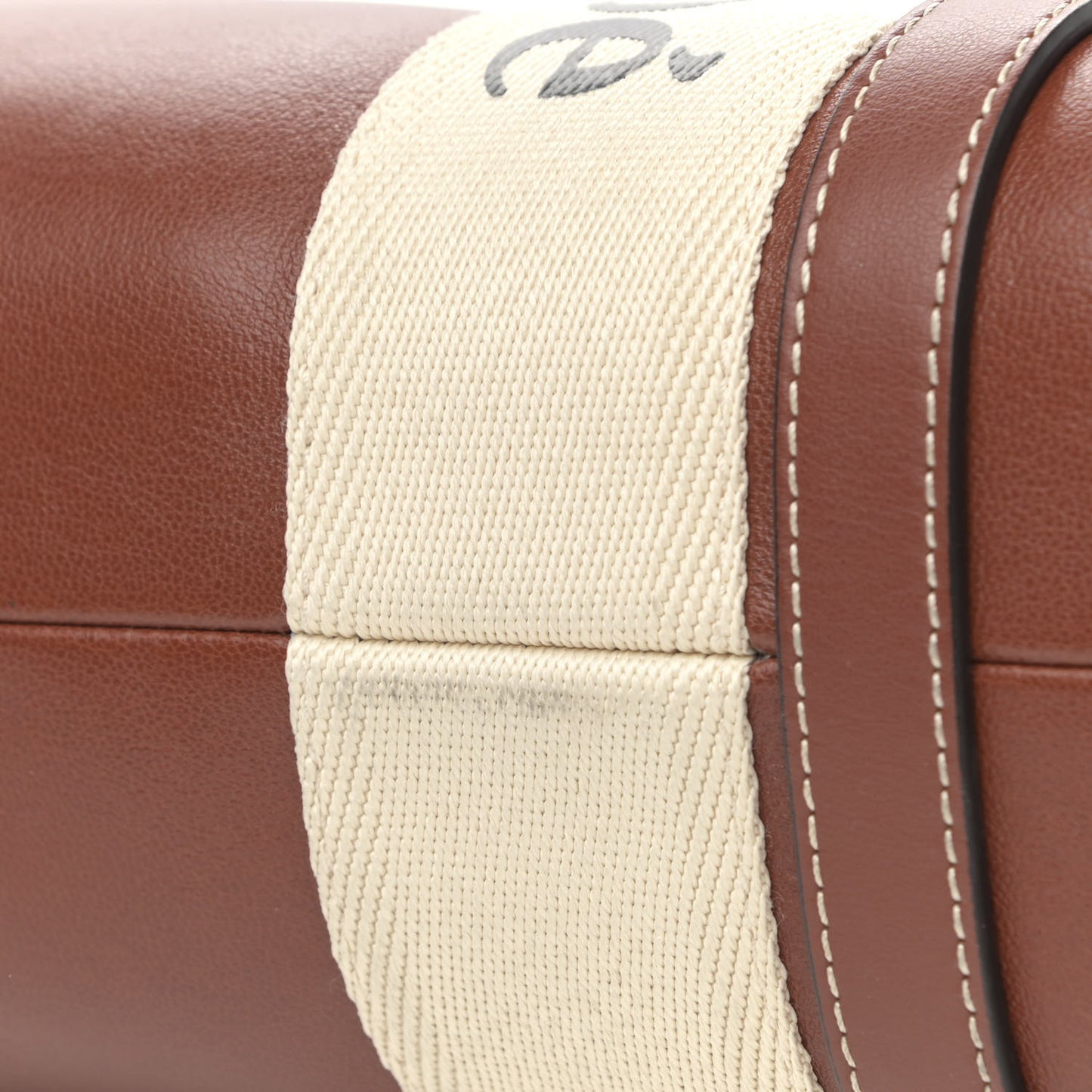 Calfskin Medium Woody Ribbon Tote Sepia Brown
