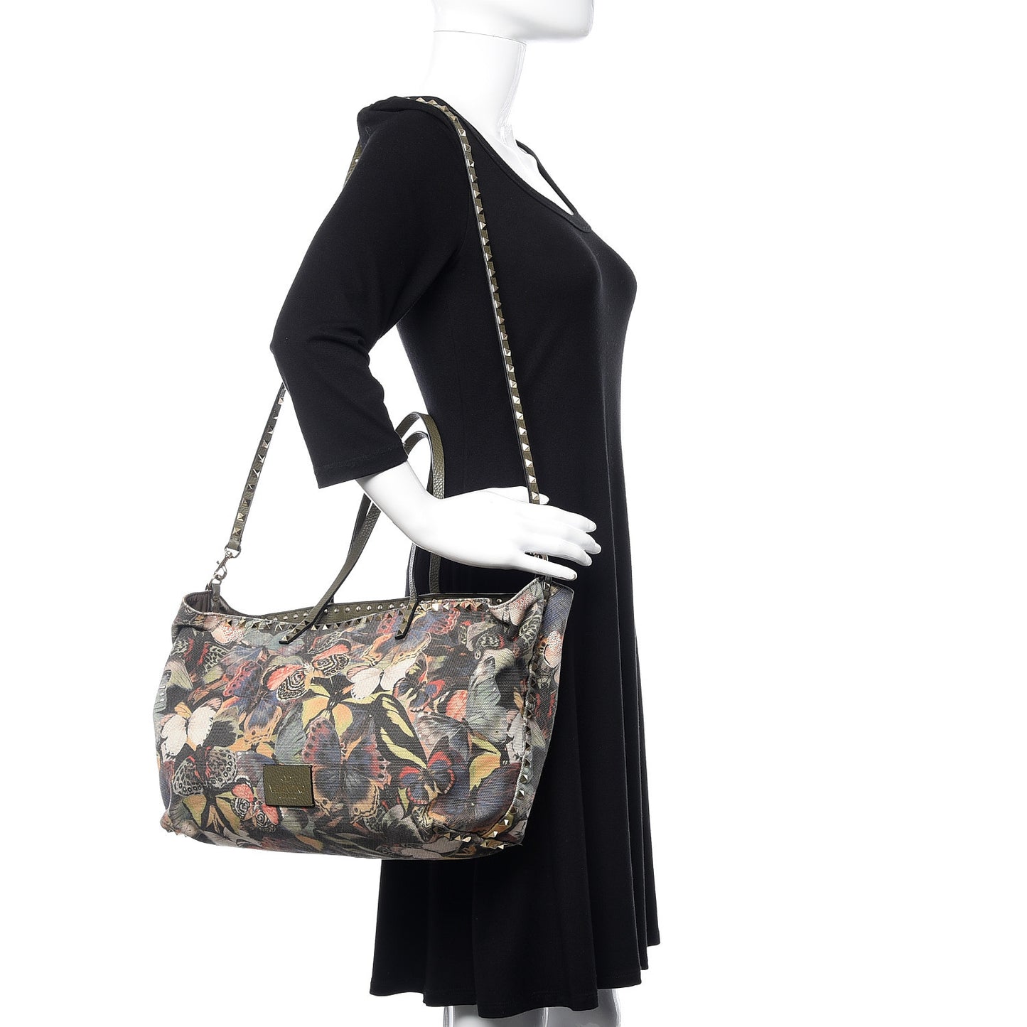 Canvas Camubutterfly Rockstud Crossbody Tote Multicolor