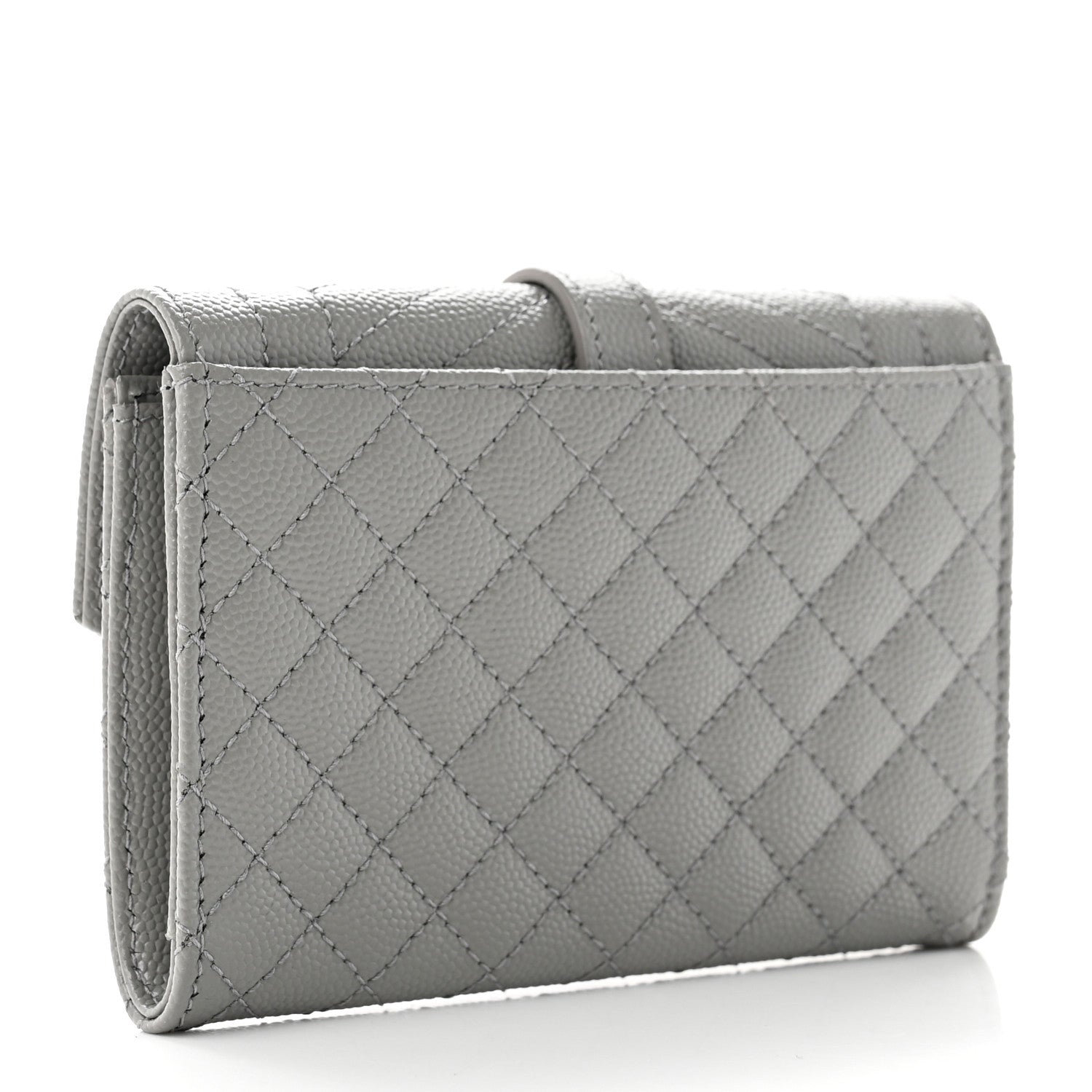 Saint Laurent Grain De Poudre Textured Mixed Matelasse Triquilt Small Monogram Envelope Wallet Stone Grey 3 of 7