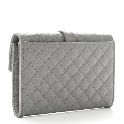 Saint Laurent Grain De Poudre Textured Mixed Matelasse Triquilt Small Monogram Envelope Wallet Stone Grey 3 of 7