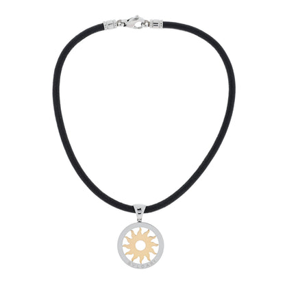 Bulgari 18K Yellow Gold Stainless Steel Calfskin Tondo Sun Pendant Necklace Black 3 of 6