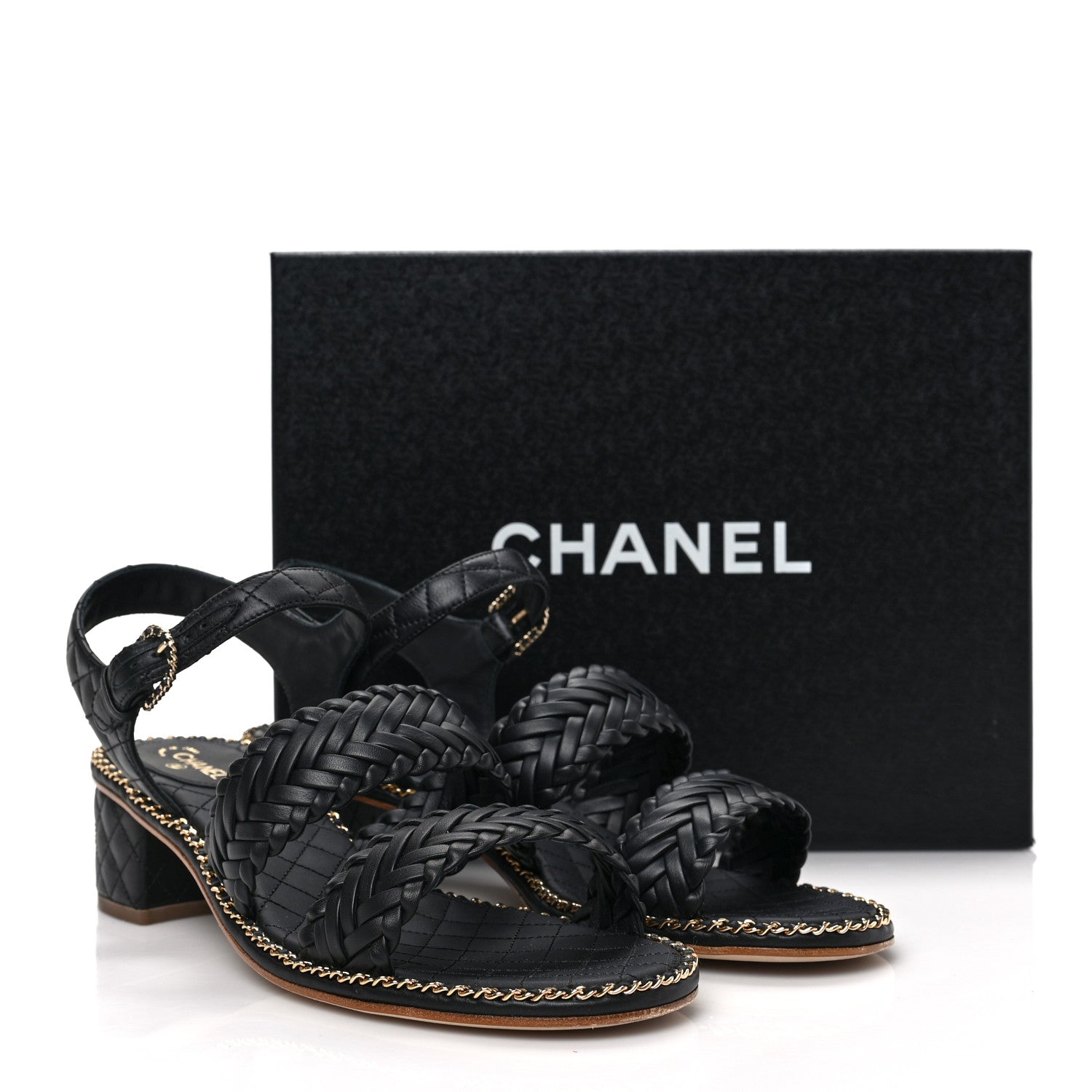 Chanel Calfskin Woven Chain Around CC Sandals 40.5 Black 9 of 9
