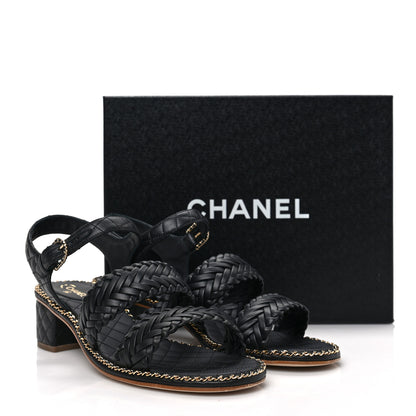 Chanel Calfskin Woven Chain Around CC Sandals 40.5 Black 9 of 9