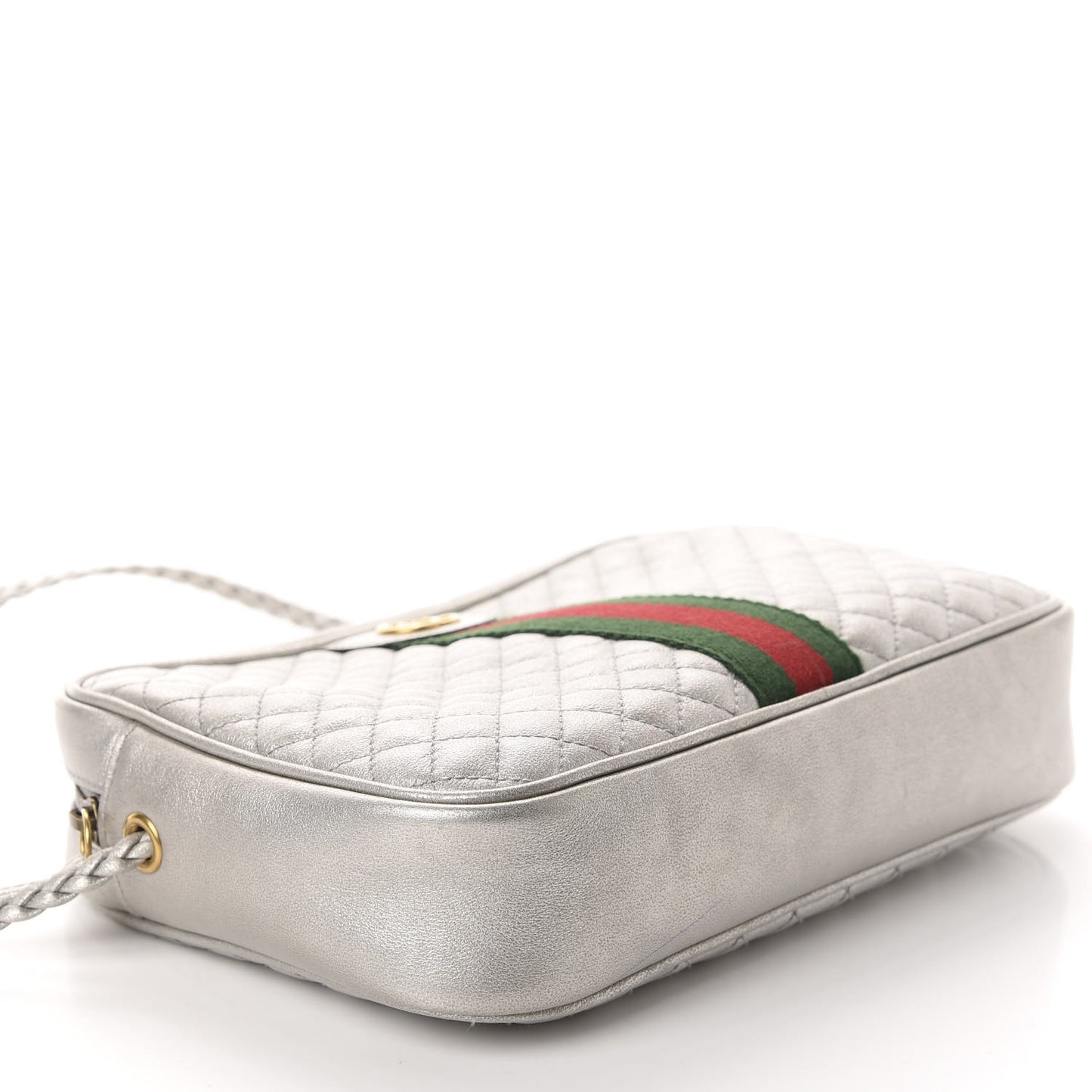 Laminated Nappa Web Trapuntata Small GG Shoulder Bag Argento