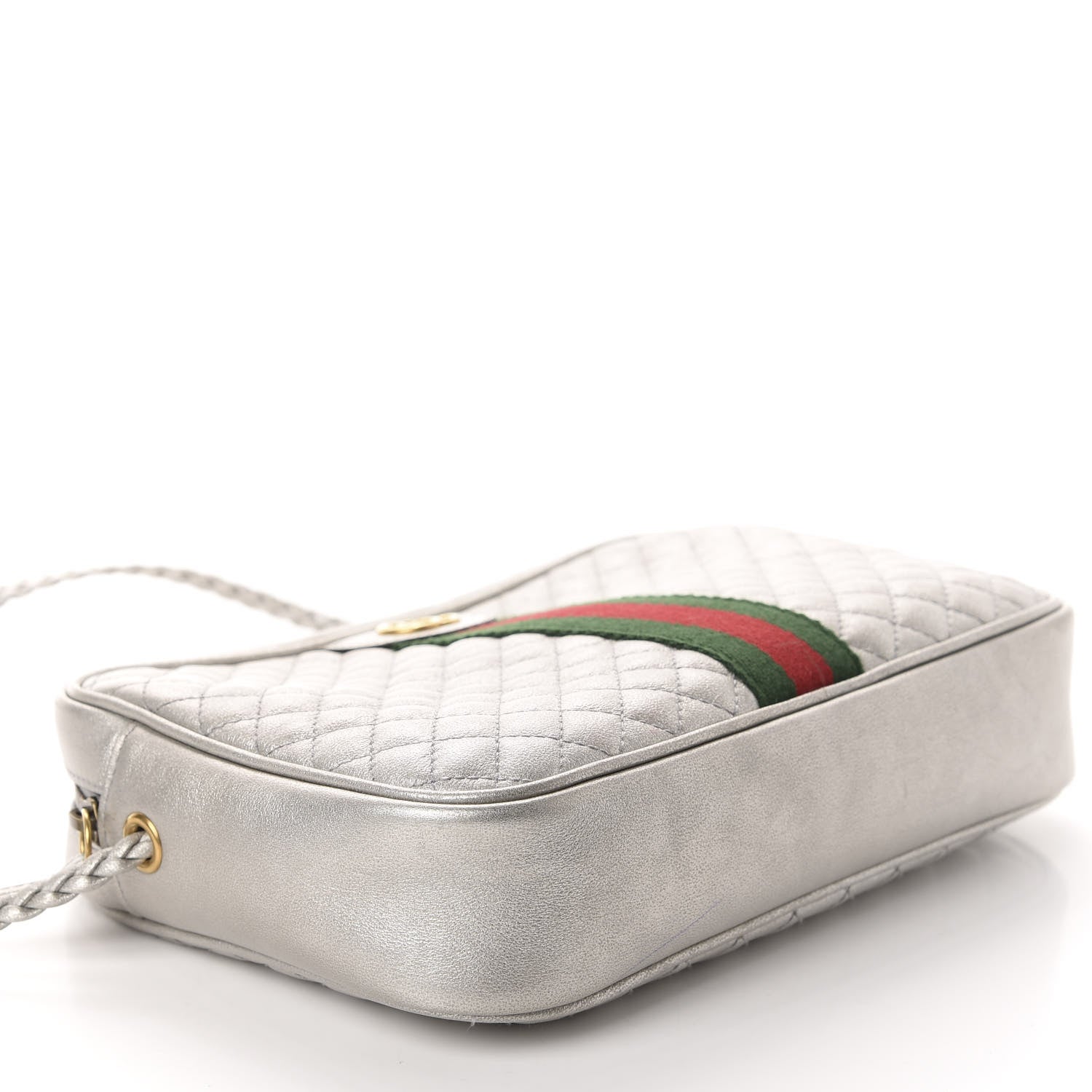 Gucci Laminated Nappa Web Trapuntata Small GG Shoulder Bag Argento 4 of 12