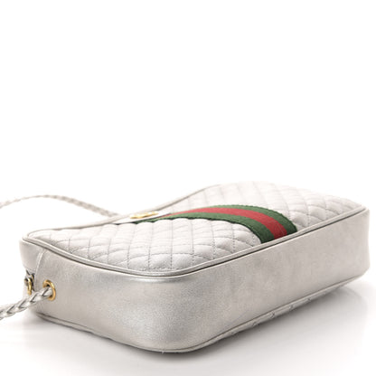 Gucci Laminated Nappa Web Trapuntata Small GG Shoulder Bag Argento 4 of 12