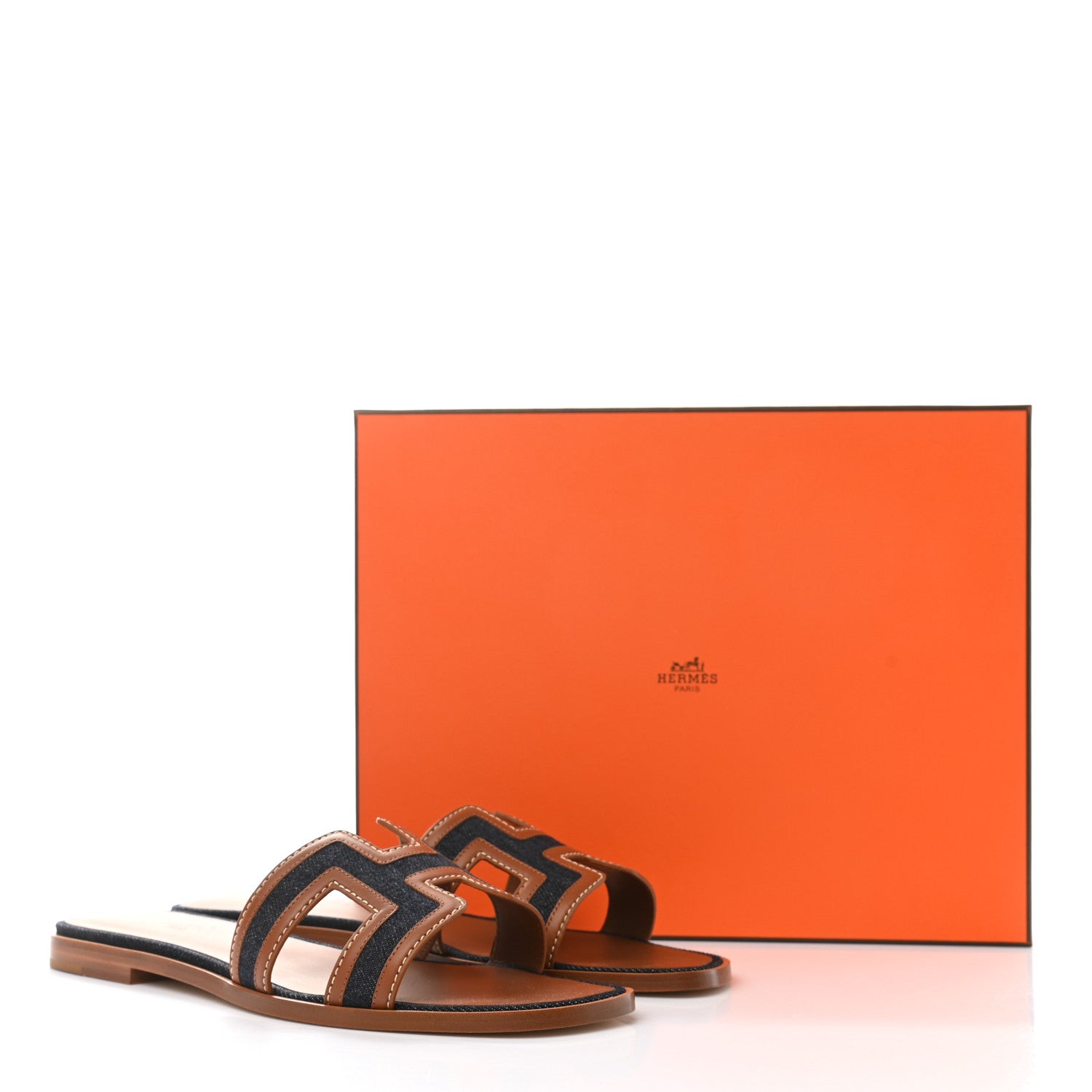 Hermes Calfskin Denim Oran Sandals 38.5 Bleu Brut Gold 9 of 9