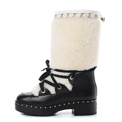 Chanel Shearling Chain Studded CC High Boot 37 Black 1 of 7