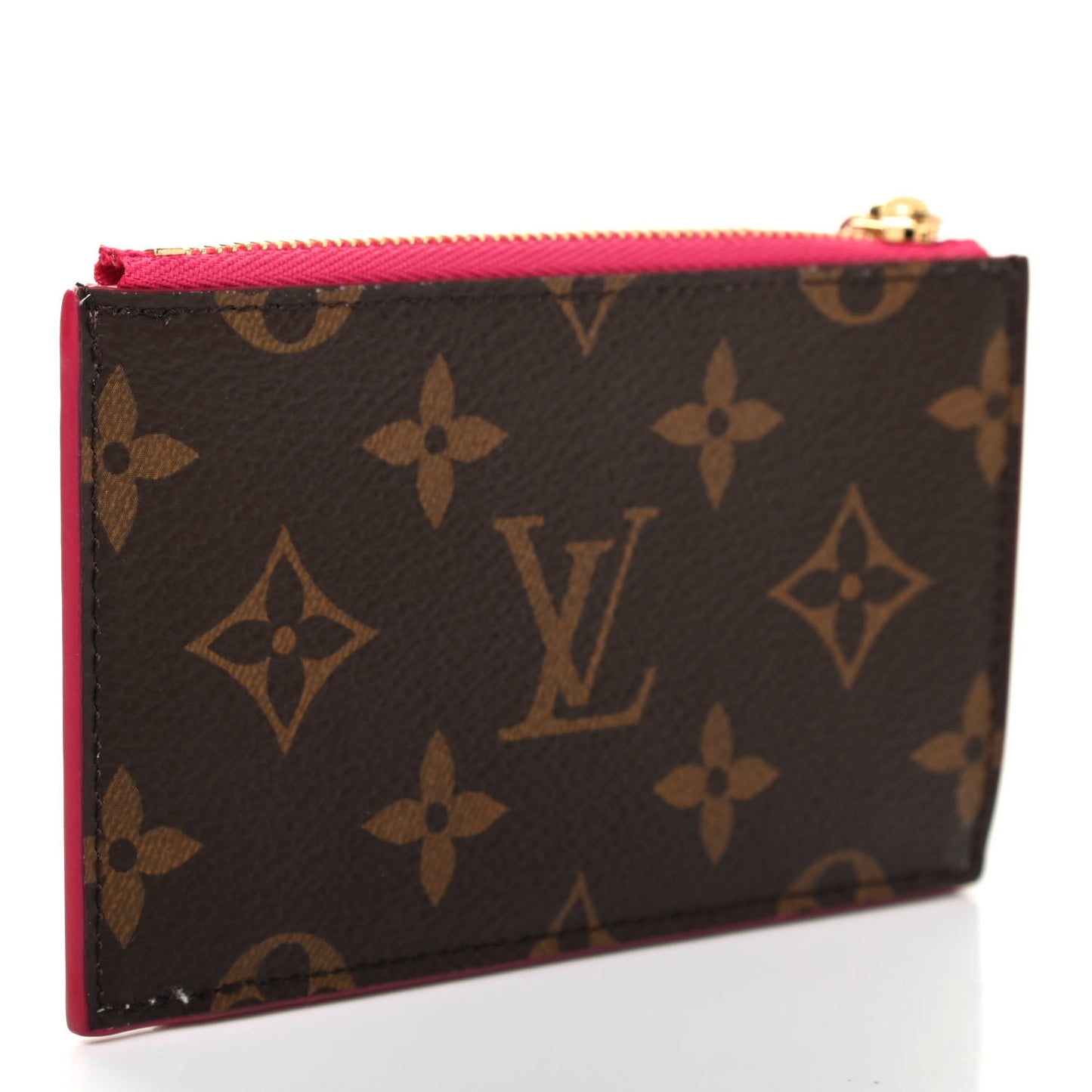 Monogram Blooming Flowers Zipped Card Holder Hot Pink Rose Ballerine