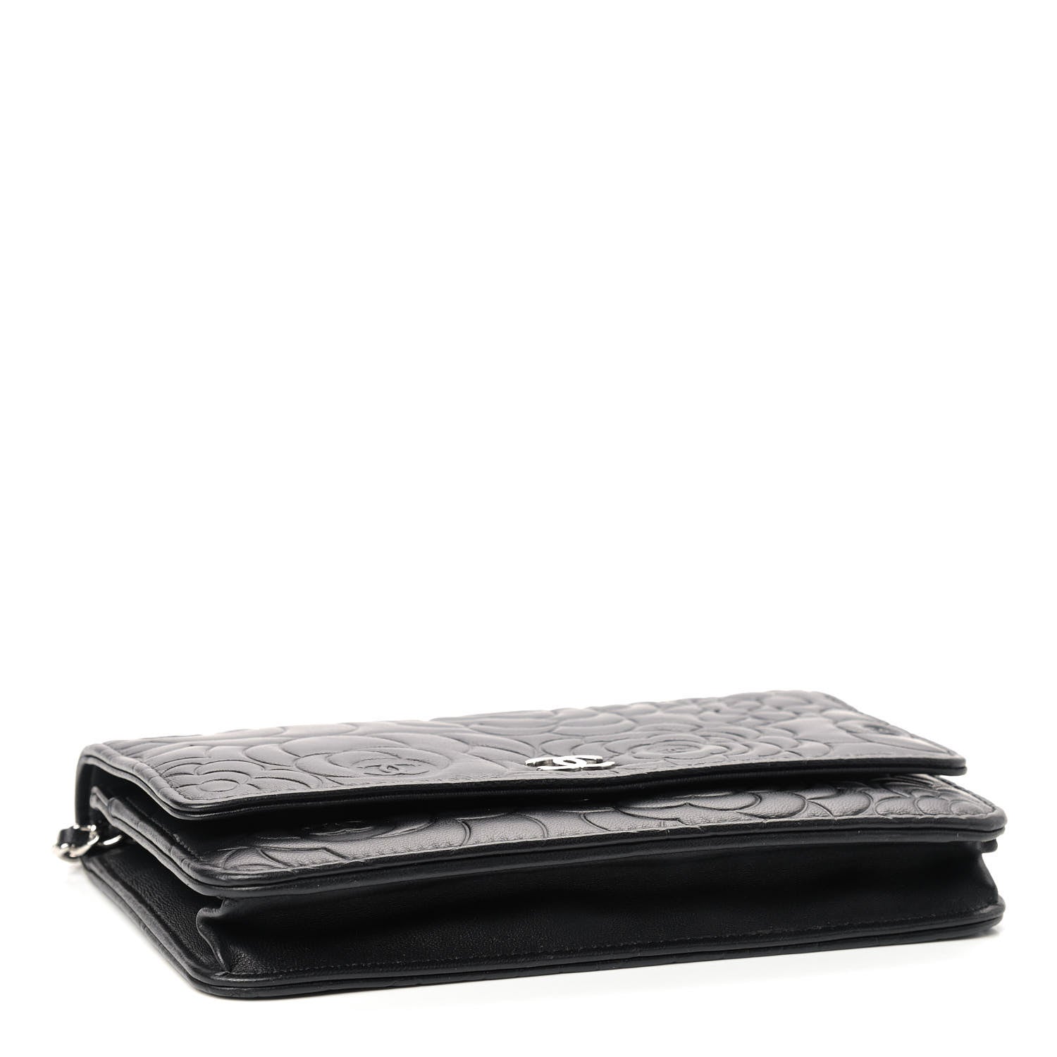 Chanel Lambskin Camellia Embossed Wallet on Chain WOC Black 4 of 9