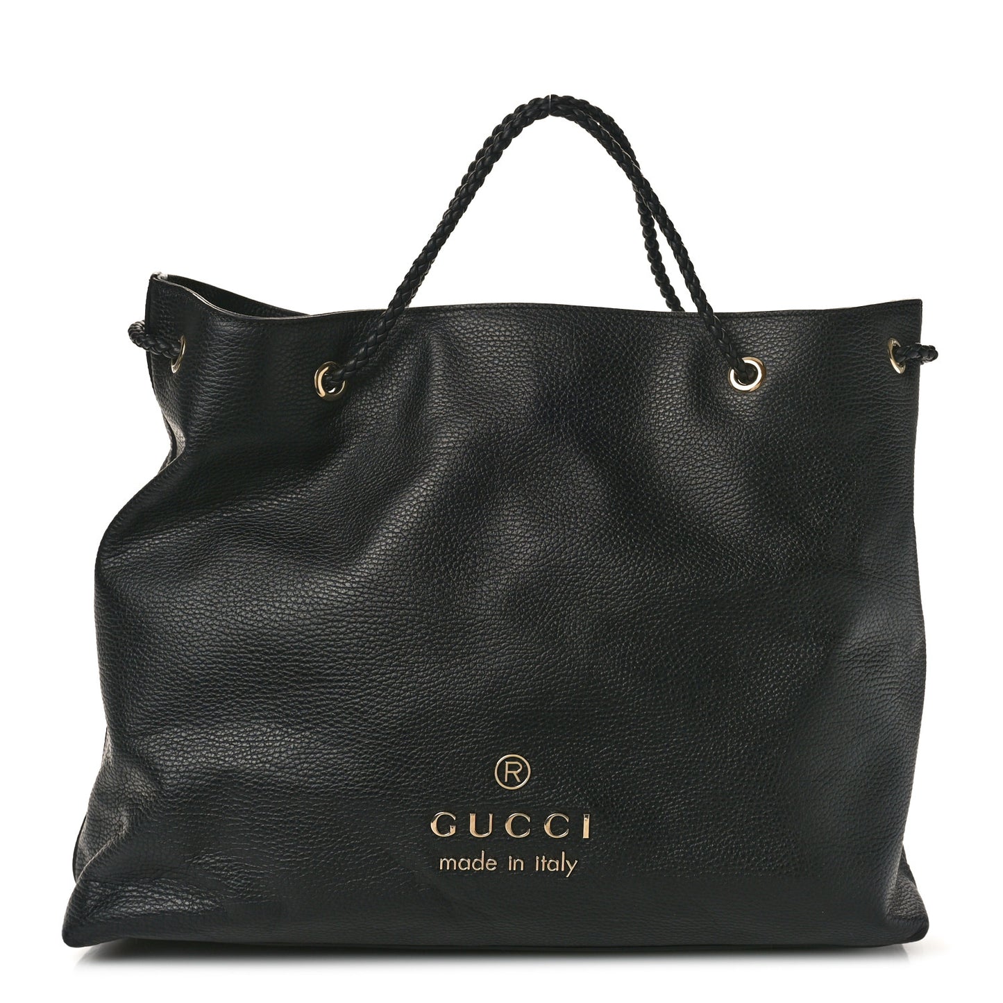 Calfskin Large Gifford Braided Handle Tote Black