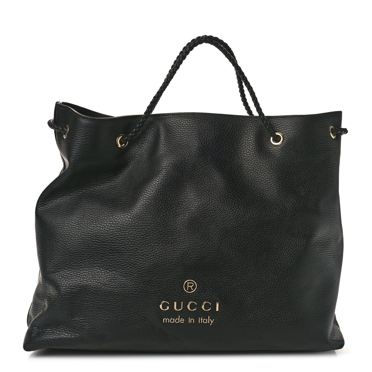 Gucci Calfskin Large Gifford Braided Handle Tote Black 1 of 9