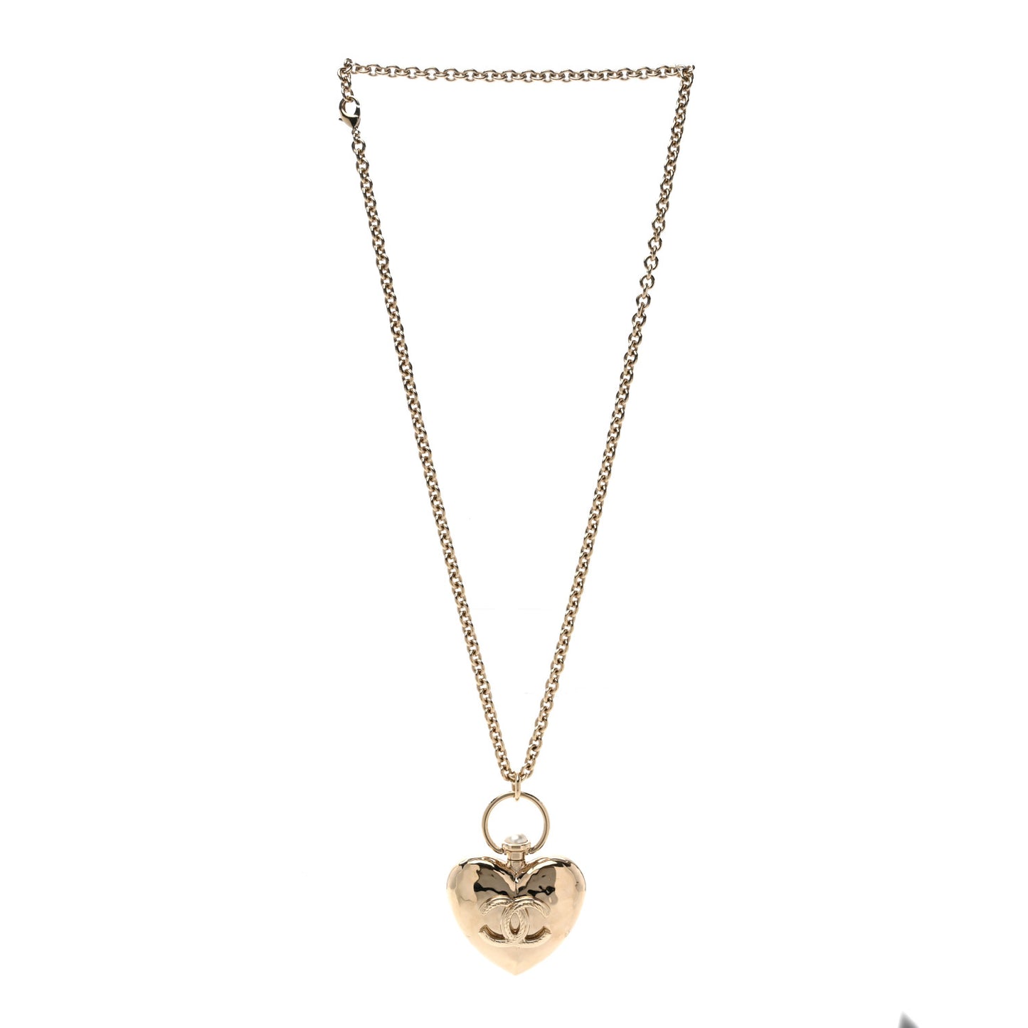 Metal CC Heart Locket Necklace Gold