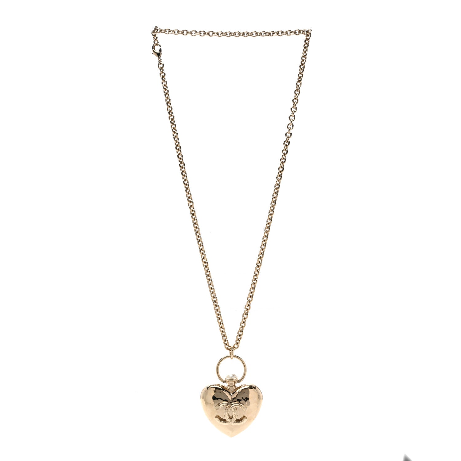 Chanel Metal CC Heart Locket Necklace Gold 3 of 4