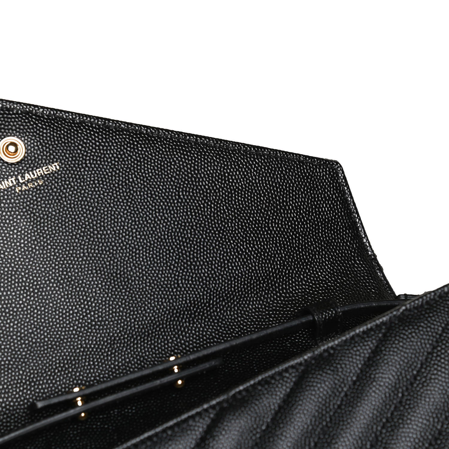 Saint Laurent Grain De Poudre Matelasse Chevron Monogram Chain Wallet Black 12 of 13
