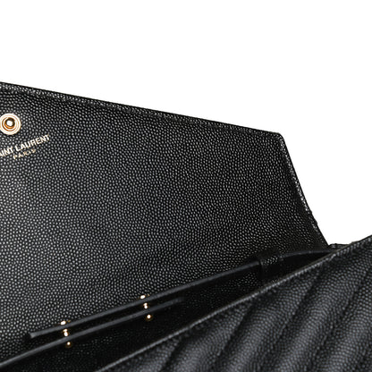 Saint Laurent Grain De Poudre Matelasse Chevron Monogram Chain Wallet Black 12 of 13