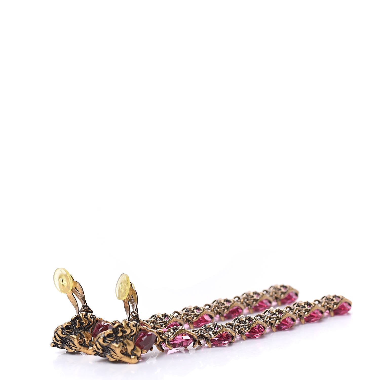 Gucci Crystal Metal Lionhead Drop Earrings Rosa Aged Gold 3 of 4