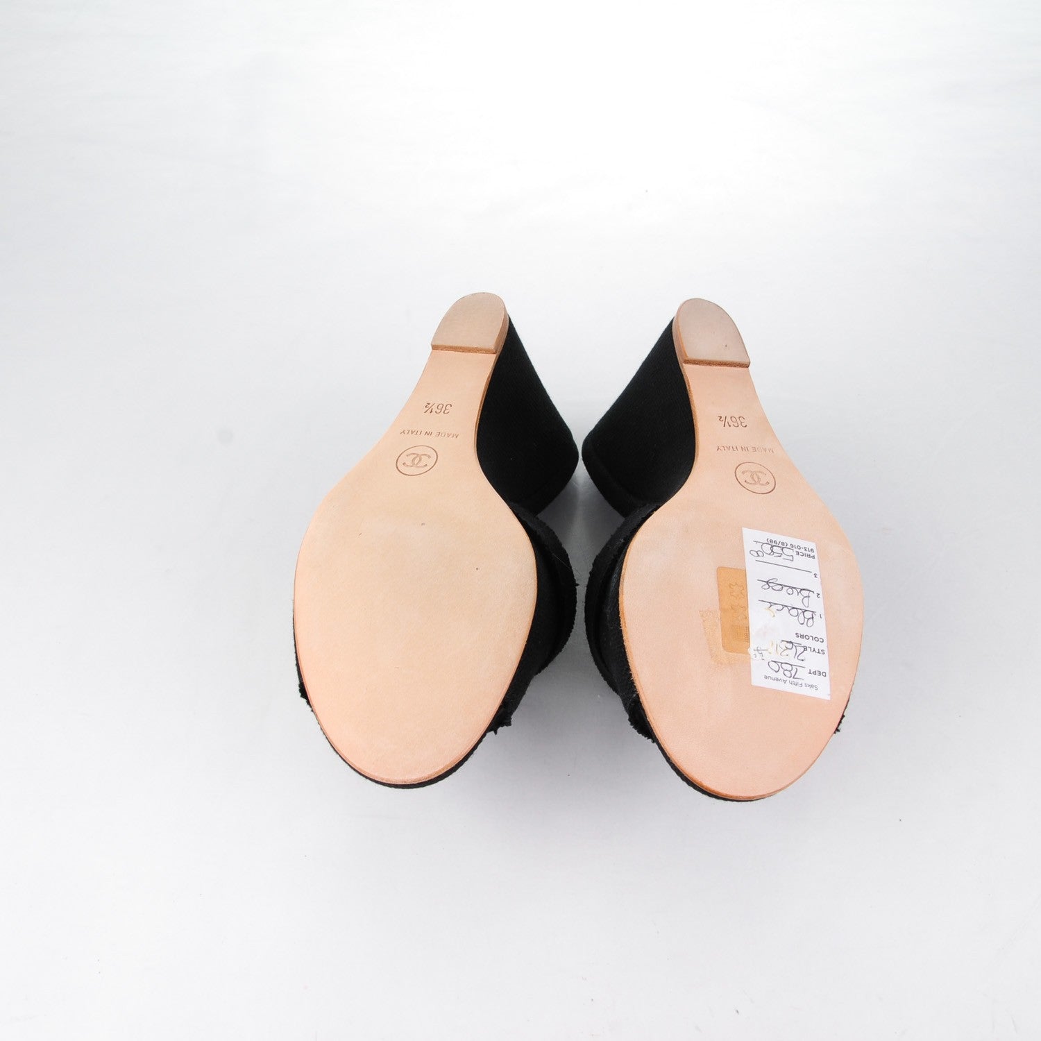 Chanel Canvas Heart CC Wedge Sandals 36 Black 5 of 7