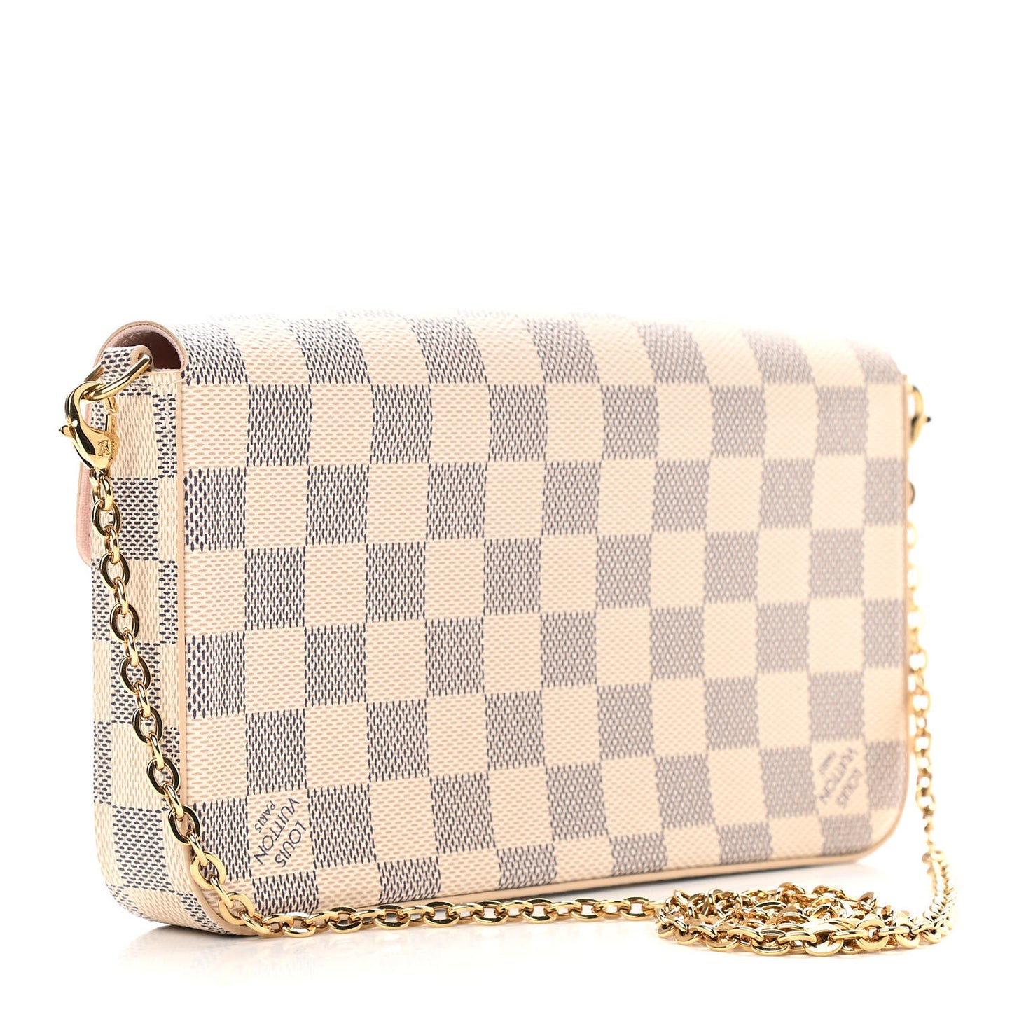 Damier Azur Pochette Felicie Chain Wallet Rose Ballerine