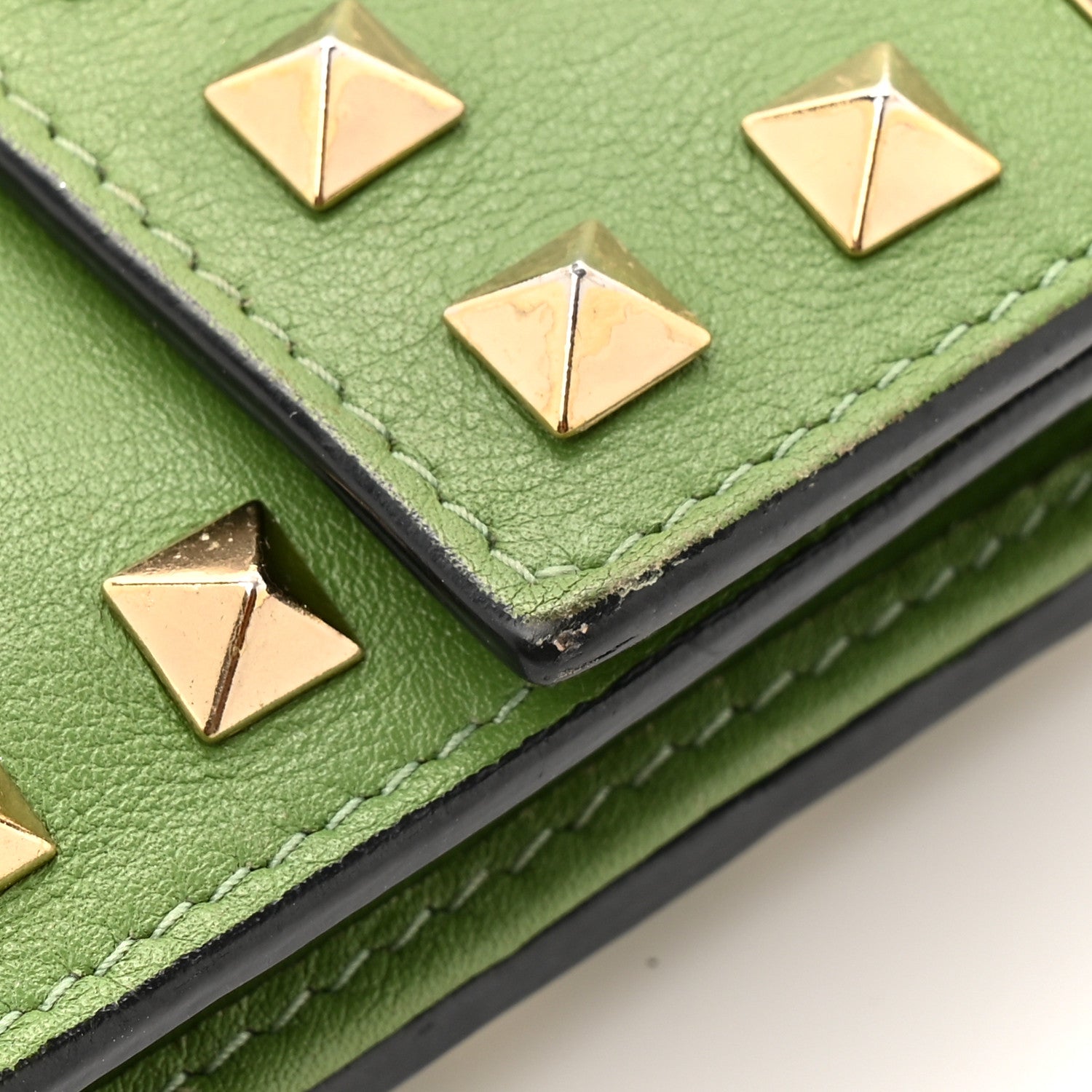 Valentino Garavani Calfskin Rockstud Wristlet Travel Wallet Green 15 of 17