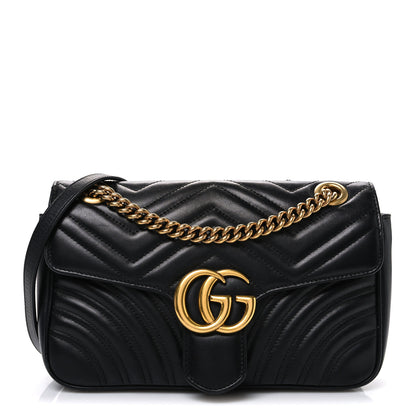 Gucci Calfskin Matelasse Small GG Marmont Shoulder Bag Black 1 of 11