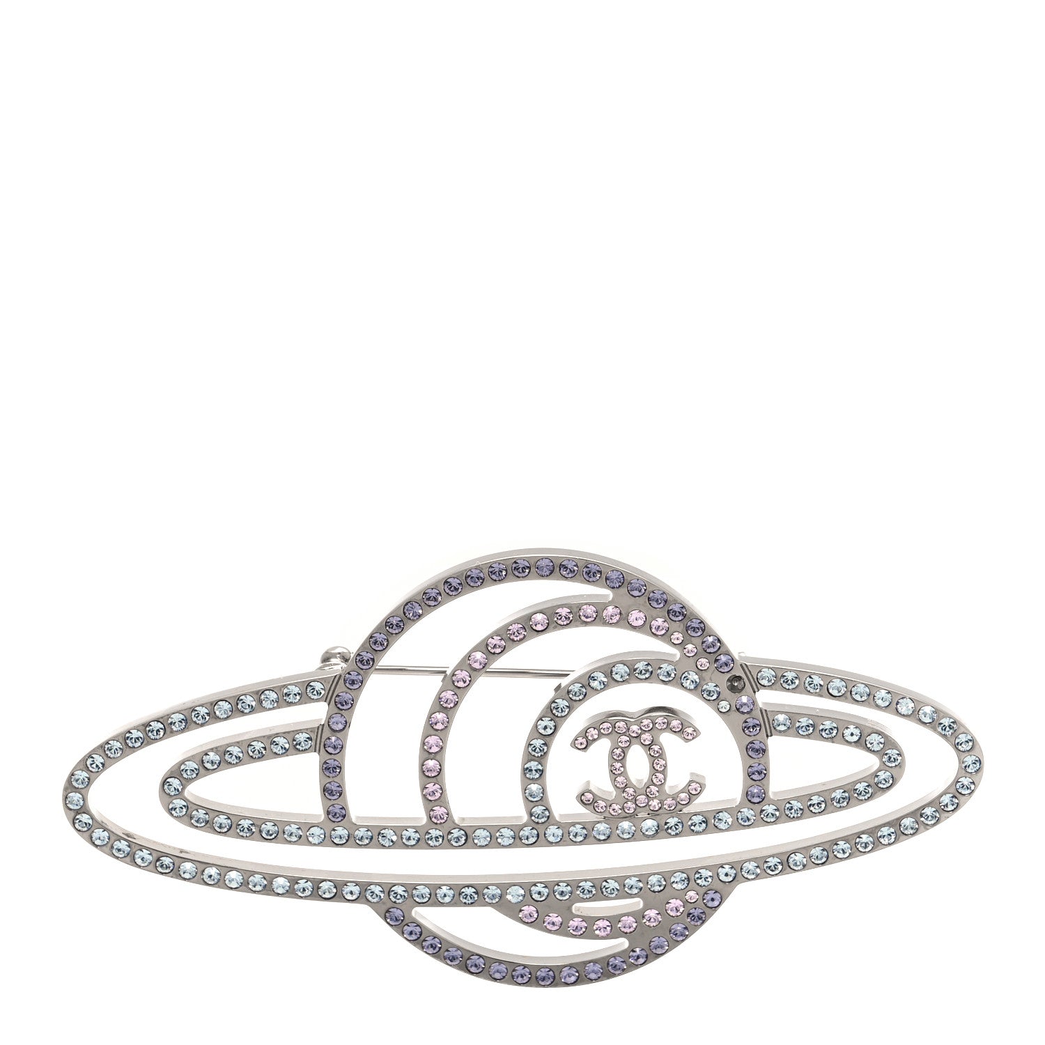 Chanel Crystal CC Planet Brooch Purple Light Blue Silver 1 of 4