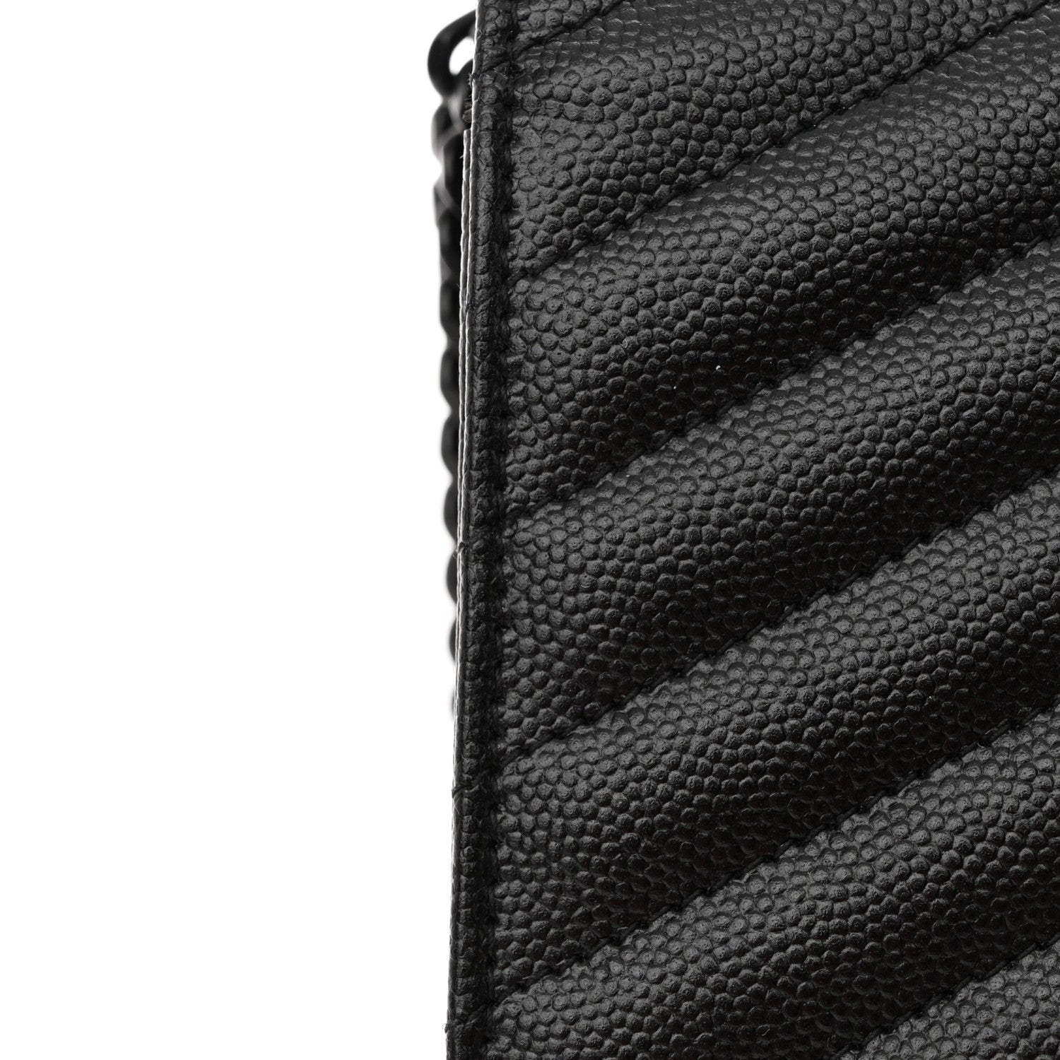 Saint Laurent Grain De Poudre Matelasse Chevron Monogram Monochrome Chain Wallet Black 12 of 14