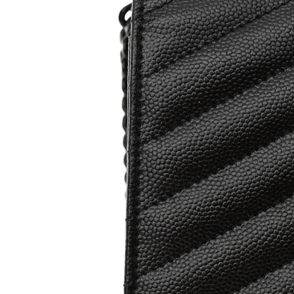 Saint Laurent Grain De Poudre Matelasse Chevron Monogram Monochrome Chain Wallet Black 12 of 14