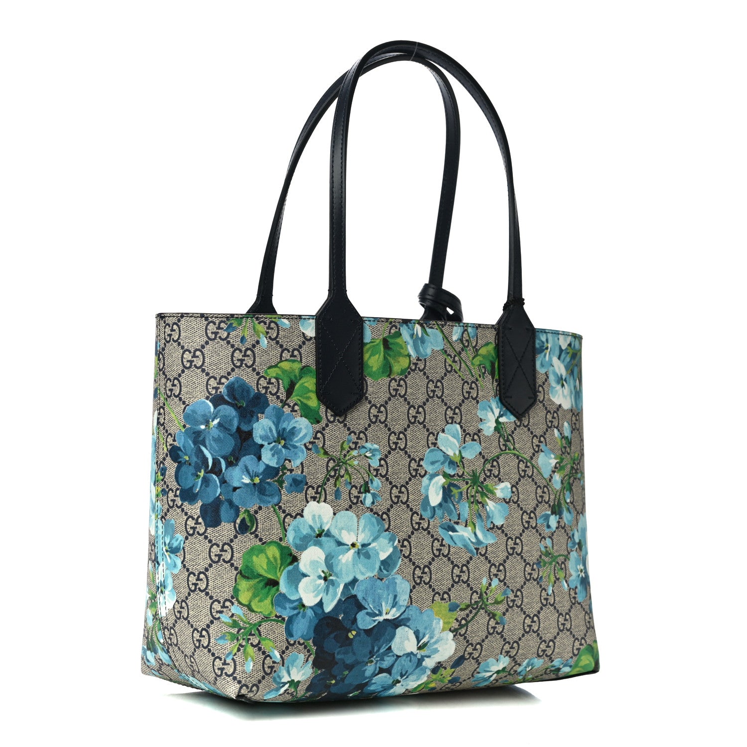 Gucci GG Supreme Monogram Blooms Small Reversible Tote Beige Blue Navy 2 of 17