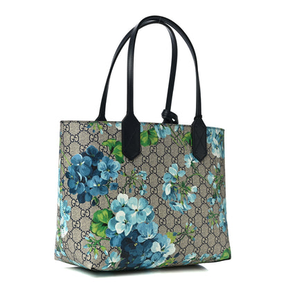 Gucci GG Supreme Monogram Blooms Small Reversible Tote Beige Blue Navy 2 of 17