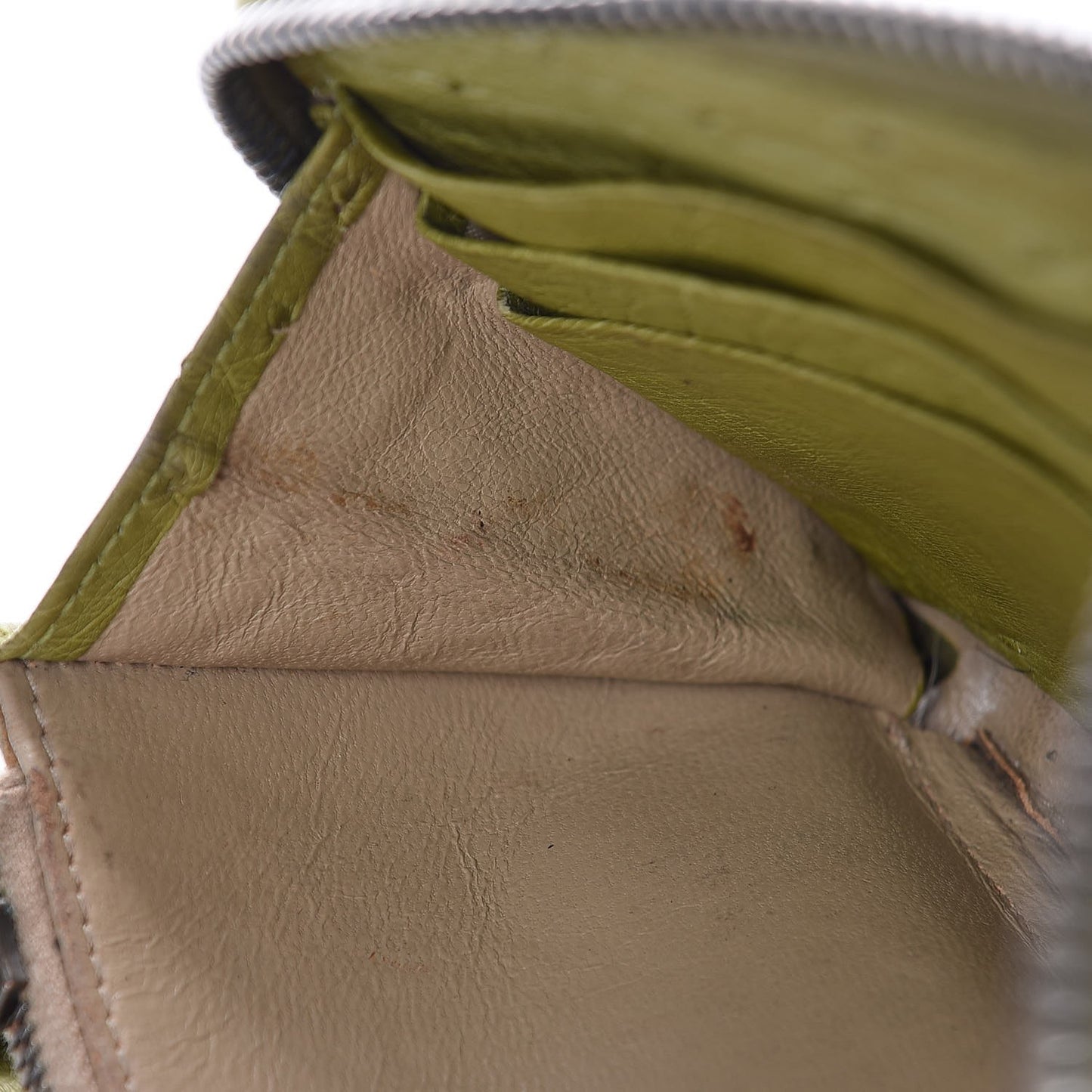 Ostrich Intrecciato Zip Around Wallet Green