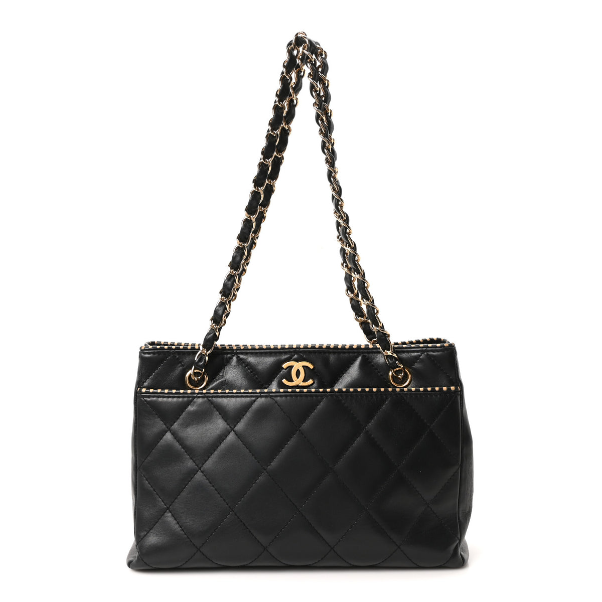 Chanel Calfskin Quilted Perforated Edge Tote  Black 1 of 10