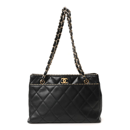 Chanel Calfskin Quilted Perforated Edge Tote  Black 1 of 10