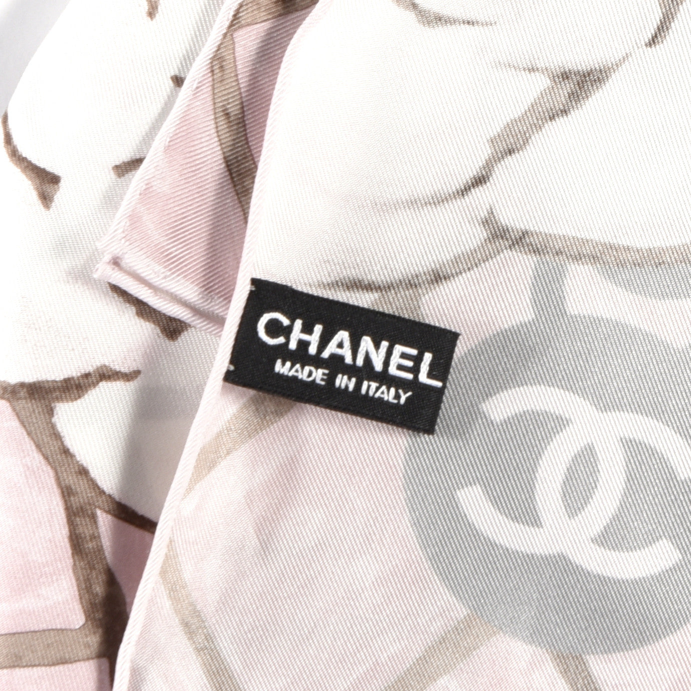 Silk CC Logo Camellia Scarf White Pink