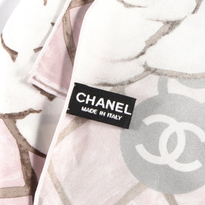 Chanel Silk CC Logo Camellia Scarf White Pink 4 of 4