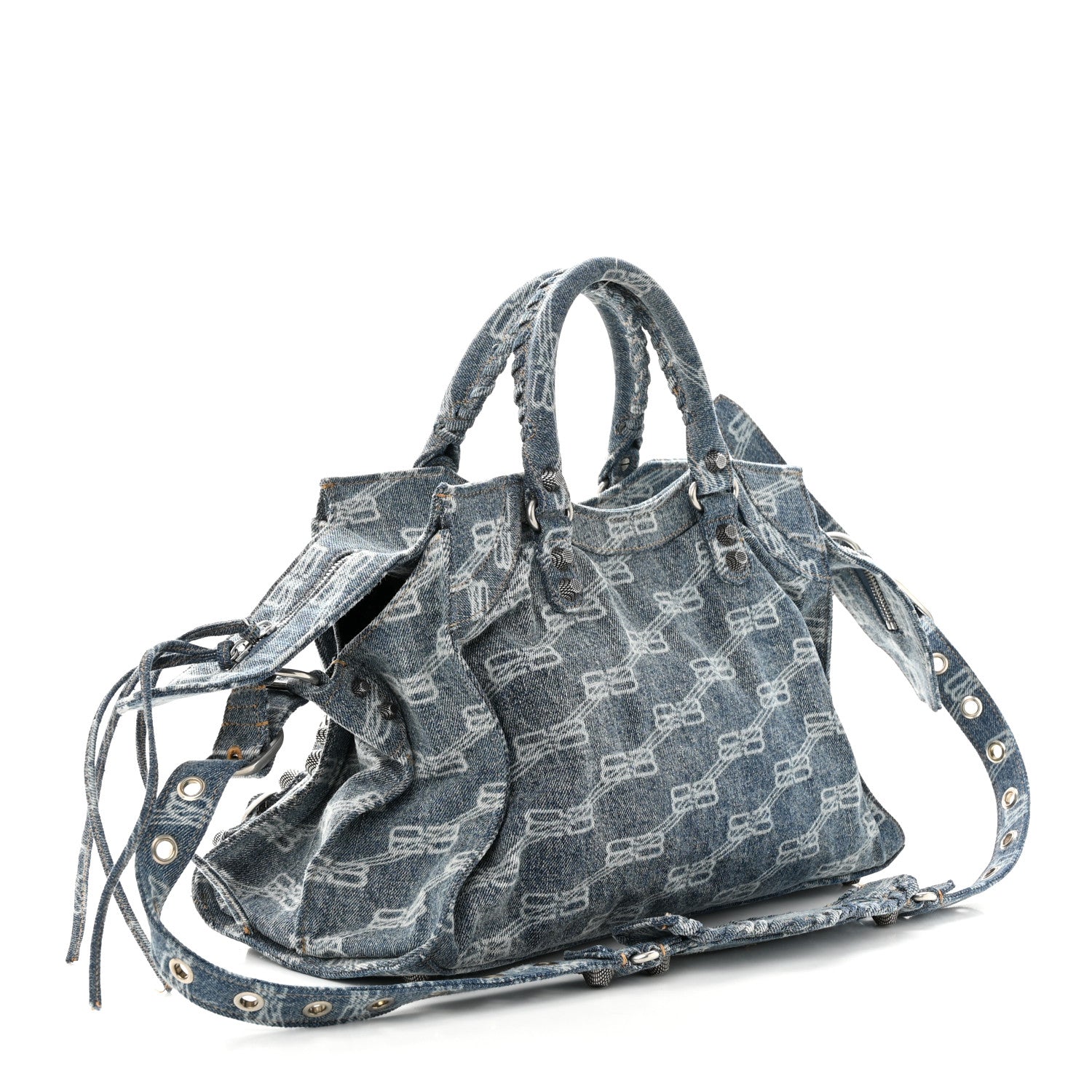 Balenciaga Denim BB Monogram Neo Cagole City Handbag Blue 3 of 11