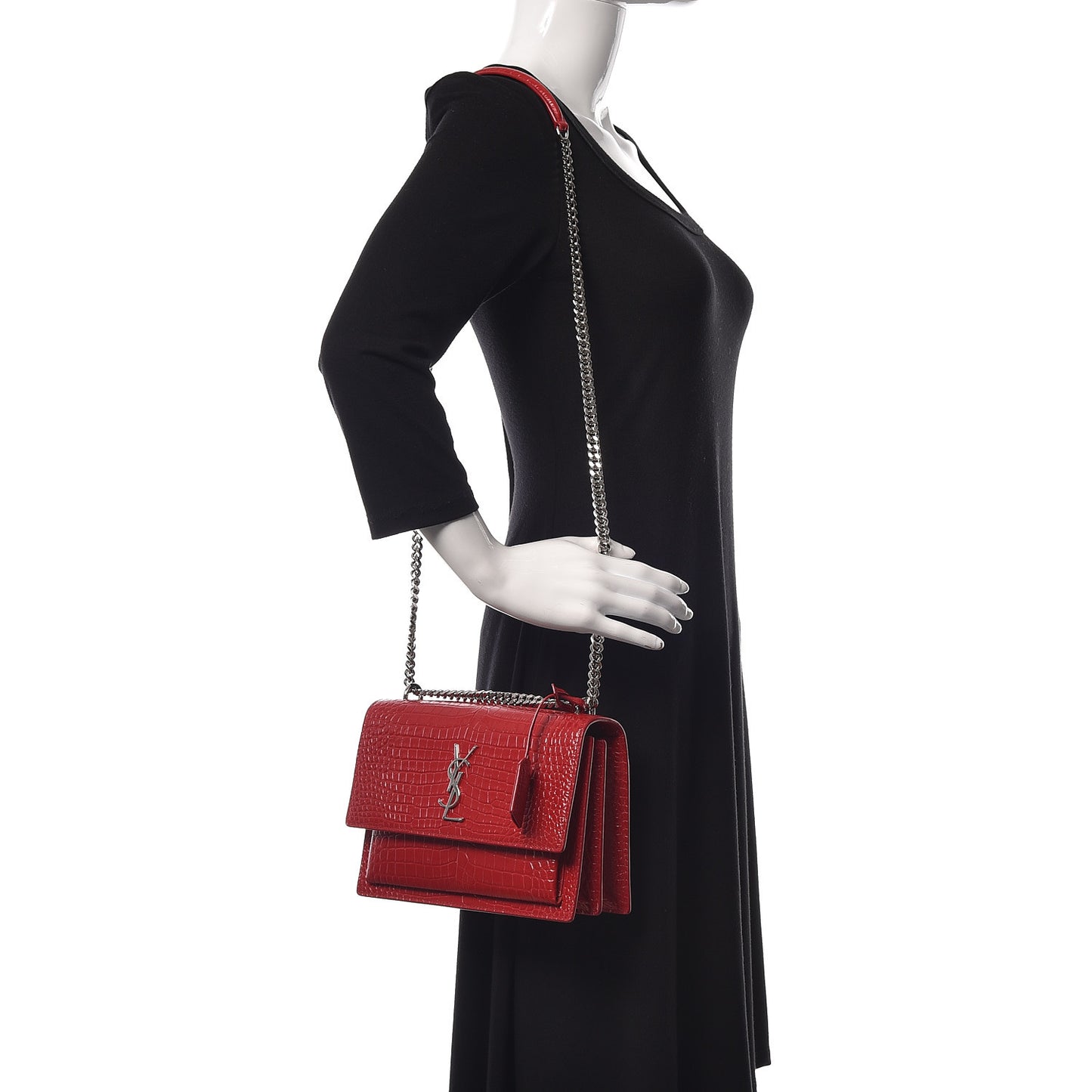 Calfskin Crocodile Embossed Medium Monogram Sunset Rouge Eros