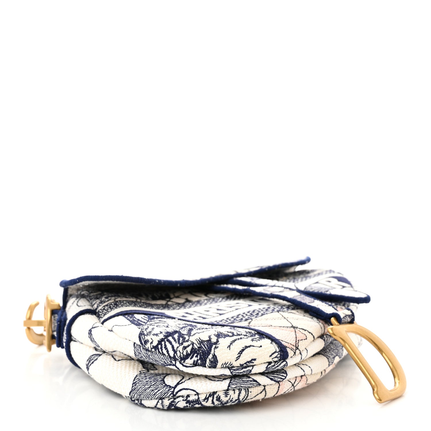 Christian Dior Canvas Embroidered Around the World Saddle Bag Blue 4 of 11