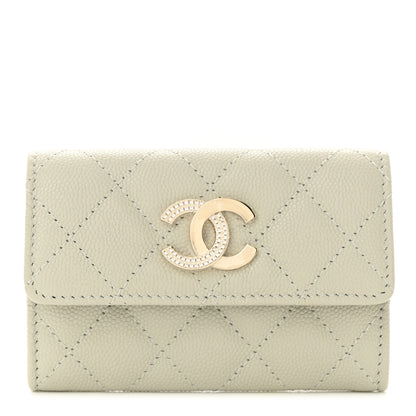 Chanel Caviar Quilted Crystal CC Flap Card Holder Light Grey 1 of 9