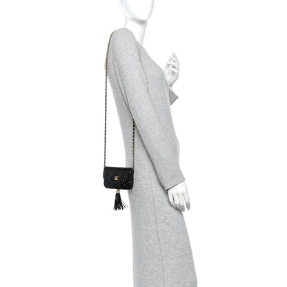 Chanel Crumpled Patent Lambskin Quilted Tassel Clutch With Chain Black 2 of 11